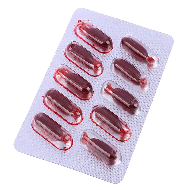 10Pcs Halloween Fake Blood Capsule Halloween April Fools Day Party Prank Blood Spitting Prop Funny Scary Vampire Supplies Oasis Select