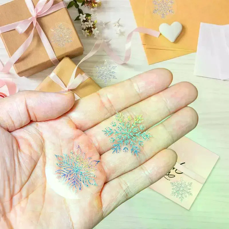 500 Sheets/roll Transparent Snowflakes Stickers Christmas Tags Stickers For Kids Gift Baking Package Envelope Decor Stationery Oasis Select