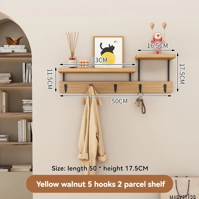 Solid wood clothes hook, multifunctional coat hook on the entrance entrance wall, key hook, wall mounted non perforated row hook Oasis Select Raw wood -5