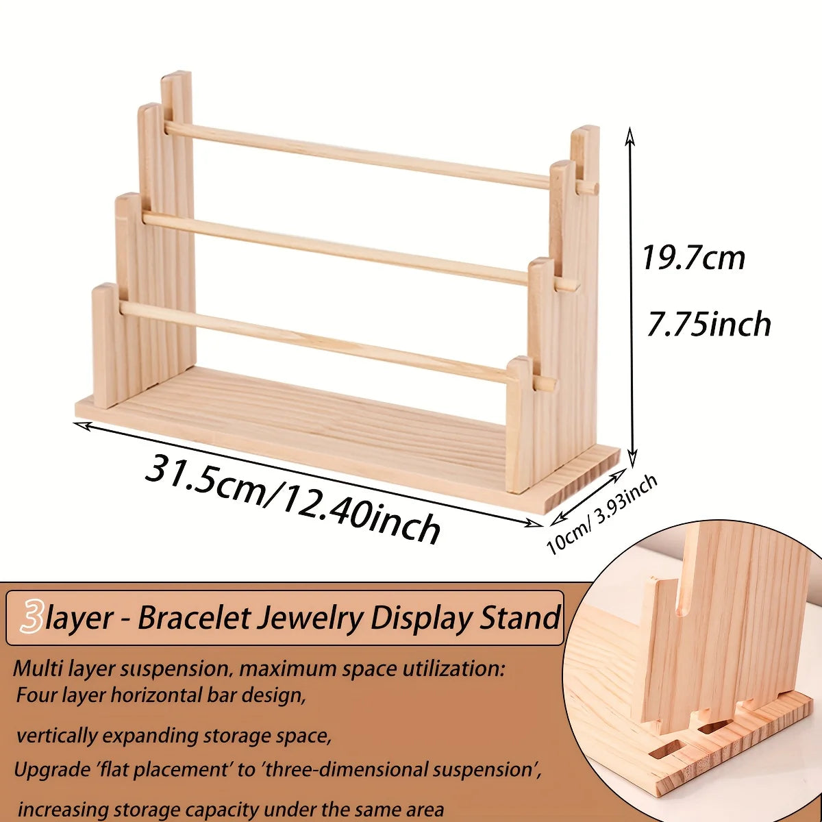 1pc Multi-Functional Wooden Bracelet Tiered Display Stand Head Hairband Jewelry Hanging Rack Bracelet Display Prop Festive Gift Oasis Select yellow-3layer