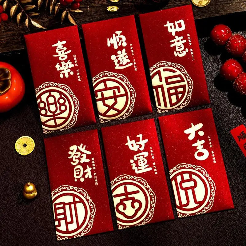 6 Pcs Chinese New Year Red Envelope Best Wishes Chinese Style Hot Stamping Bronzing Red Pocket Wedding Party Decorations Oasis Select A11