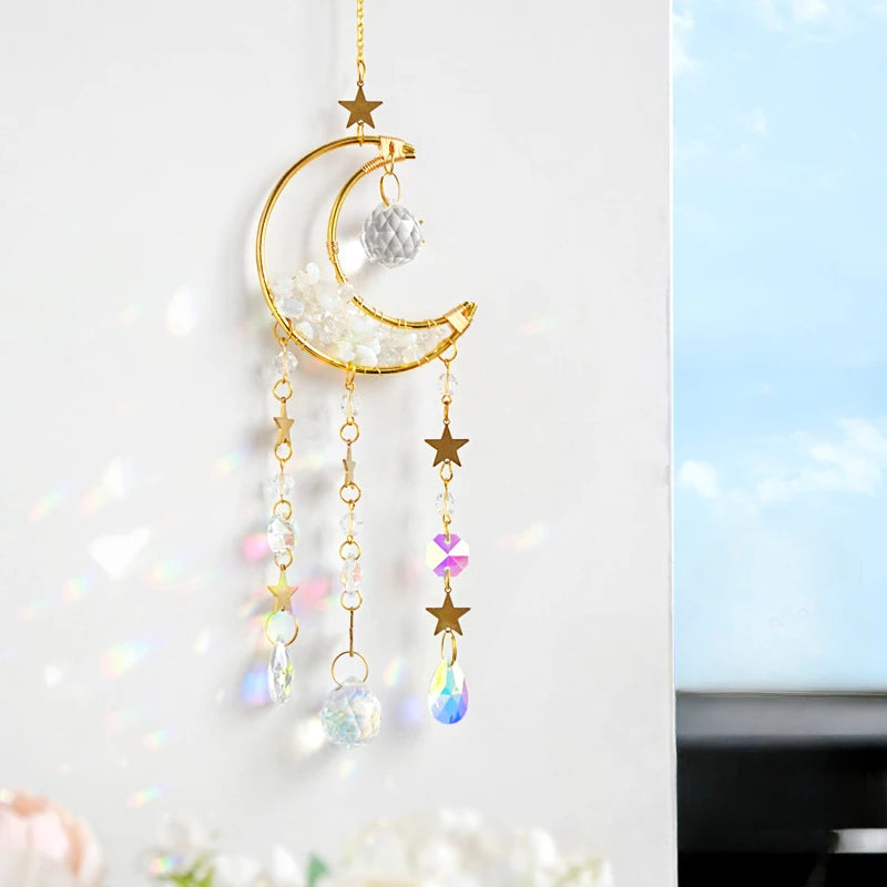 Crystal Sun Catcher Ornament Rainbow Natural Stone Wind Chimes Room Sun Capture Dream Catcher Pendant Room Decor Oasis Select White