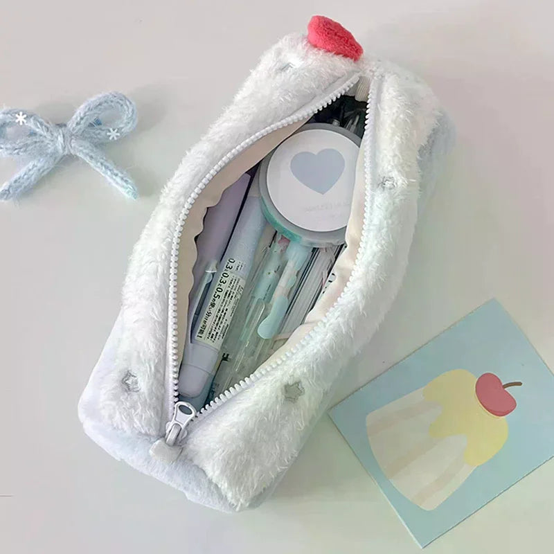 1Pcs Cute Cake Cosmetics Bag Swiss Roll Plush Pencil Case Kawaii Large Capacity Stationery Organizer School Girls Gift Oasis Select