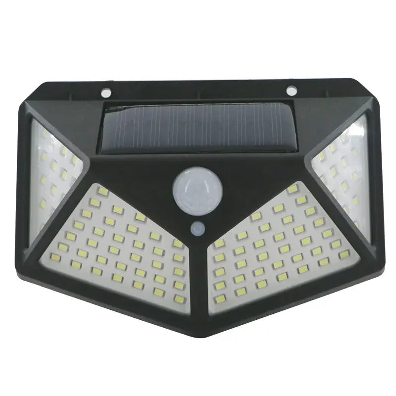 100 LED Solar Wall Lamp All Sides Luminous Motion Sensor Human Induction Courtyard Waterproof Stairs Outdoor Wall Light Oasis Select 100 LED White Light