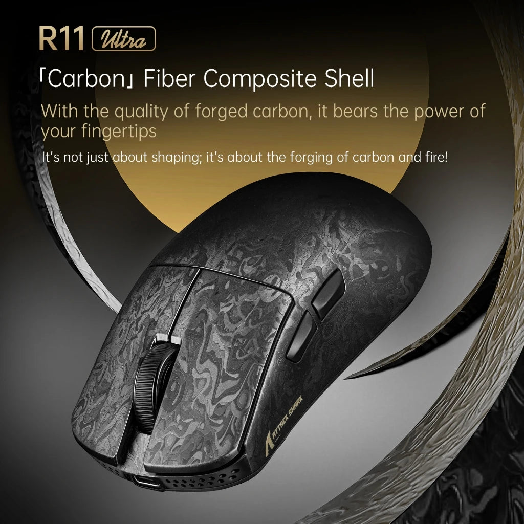 Attack Shark R11 Ultra 8K Carbon Fiber Gaming Mouse, PAW3950MAX, 49g Ultra-Lightweight, Wireless 8000Hz Polling,Tri-Mode Oasis Select