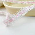 1 Yard X 1.8cm Pink & White Floral Bow Ribbon Lace Trim - Ideal for DIY Crafts,Sewing Edges & Decorative Accessories Oasis Select Pink 1Yard