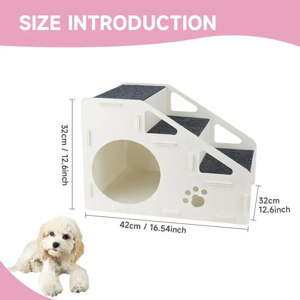 2 In 1 Foldable Non-Slip Ramp Dog Stairs Small Puppy Ladder House for Home Living Room Indoor Bedroom Dogs Puppy Cats Kitten Oasis Select White
