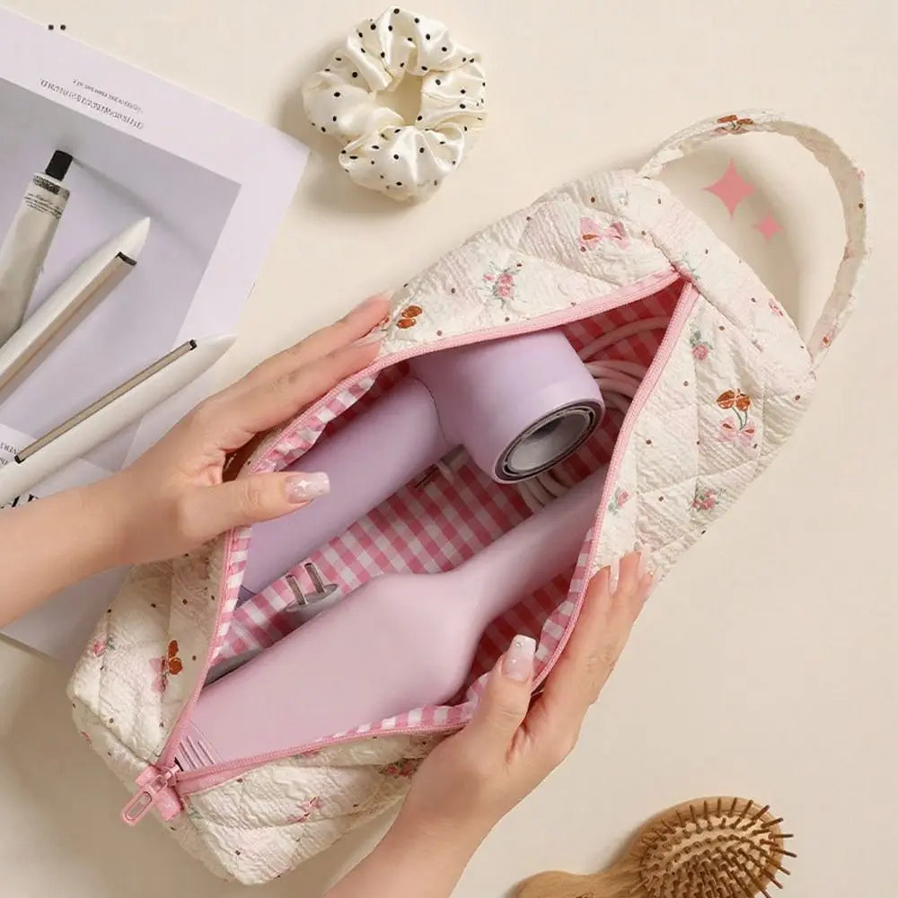 Quilting Cotton Hair Dryer Storage Bag Large Capacity Dustproof Curler Storage Bag Soft with Handle Carrying Case for Travel Oasis Select
