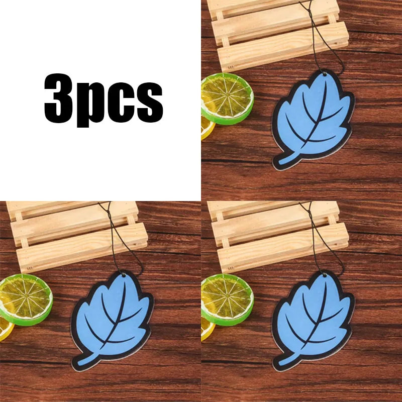 1/2/3/4Pcs Car Air Freshener Natural Scented Tea Paper Auto Hanging Vanilla Perfume Fragrance Leaf Shape Car Interior Oasis Select 3pcs-blue