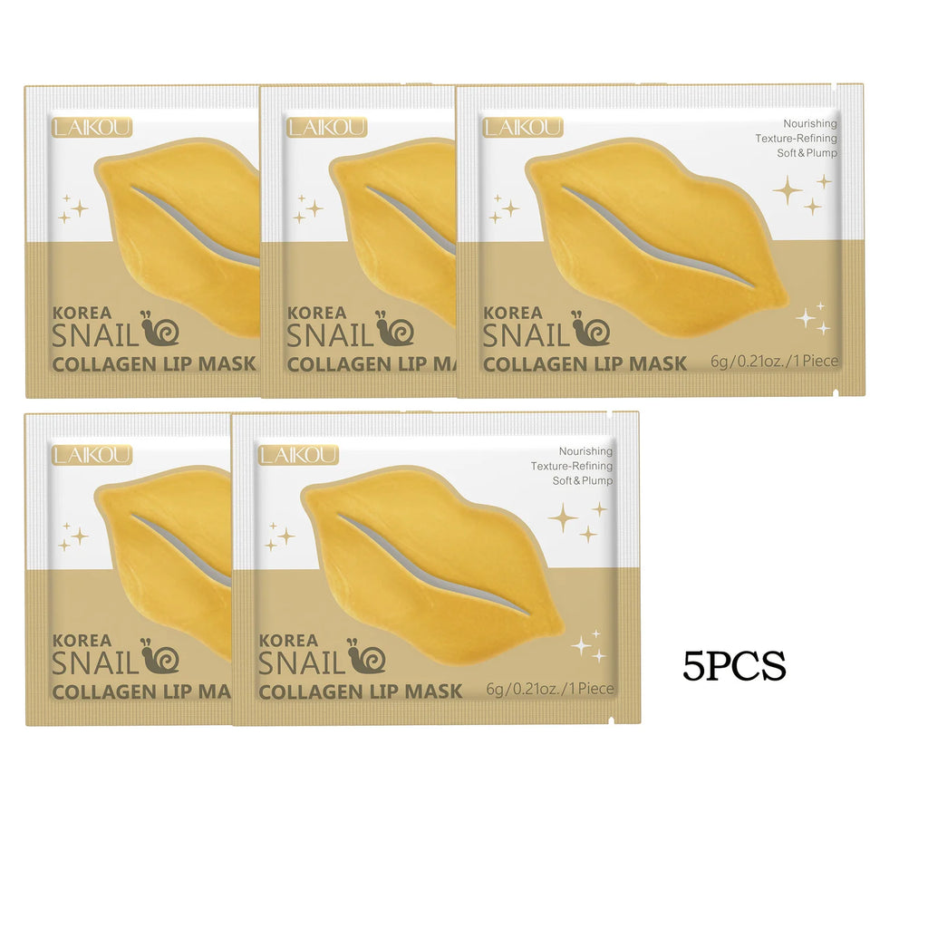 LAIKOU 5/10pcs Lip Mask Lip Care Moisturizing Hydrating Repair Lighten Lip Lines Gel Patch Lips Pad Patches Care Products Oasis Select Snail lip mask 5pcs