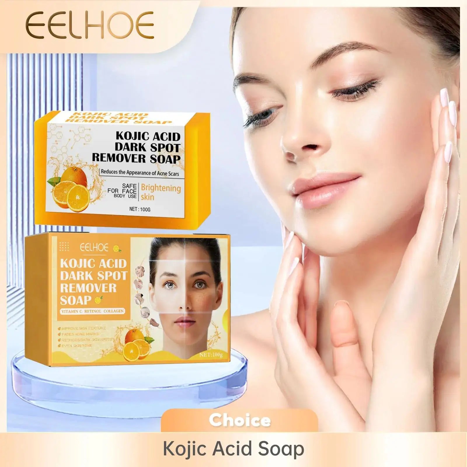 EELHOE Kojic Acid Soap Cleaning Even Skin Skin Brightener Oil Control Nourishing Hydration Skin Care Natural Turmeric Soap 100g Oasis Select