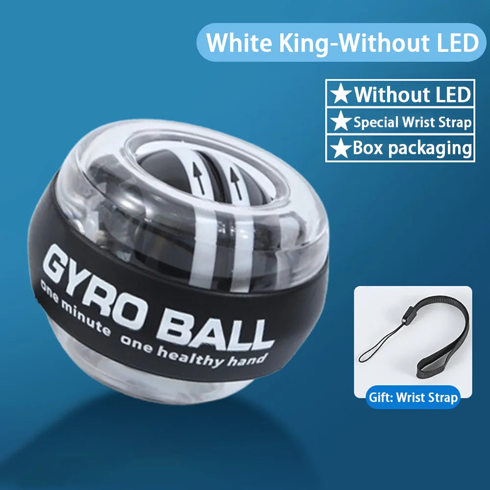 LED Gyroscopic Power Trainer Ball Autostart Wrist Ball Arm Hand Muscle Force Fitness Equipment Gym Training Gyro Range Oasis Select White King -No LED