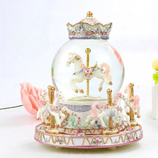 European-style Painted Crystal Ball Music Box Resin Carousel Christmas Gift Carousel Gift for Girlfriend Birthday Music Boxes Oasis Select White