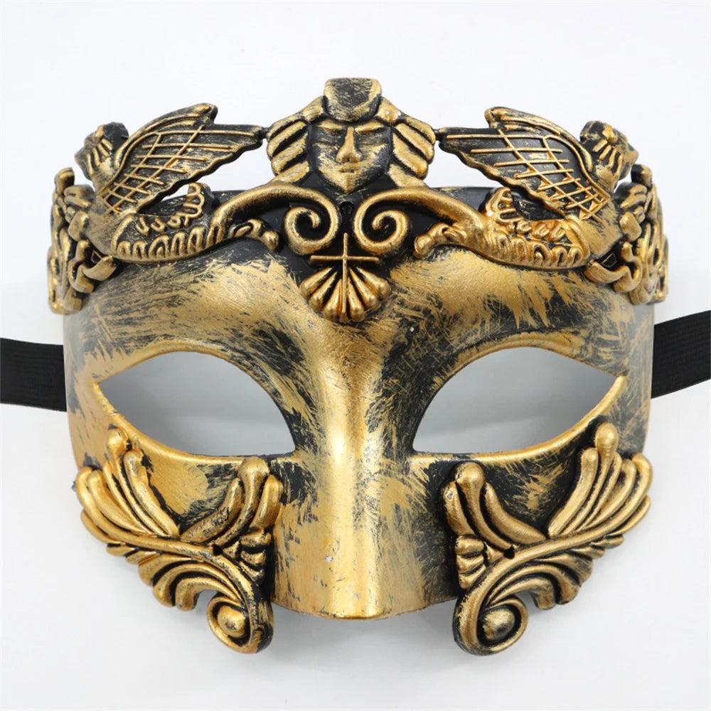 Men Masquerade Ancient Greco-Roman Warrior Eye Masks Halloween Party Cosplay Costume Accessories Sexy Half Face Mask Props Oasis Select Gold