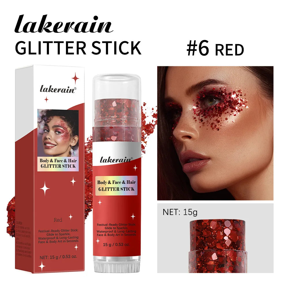 15gBody & Face Glitter Stick, Color Shimmer Gel Party Highlight Makeup Oasis Select Red