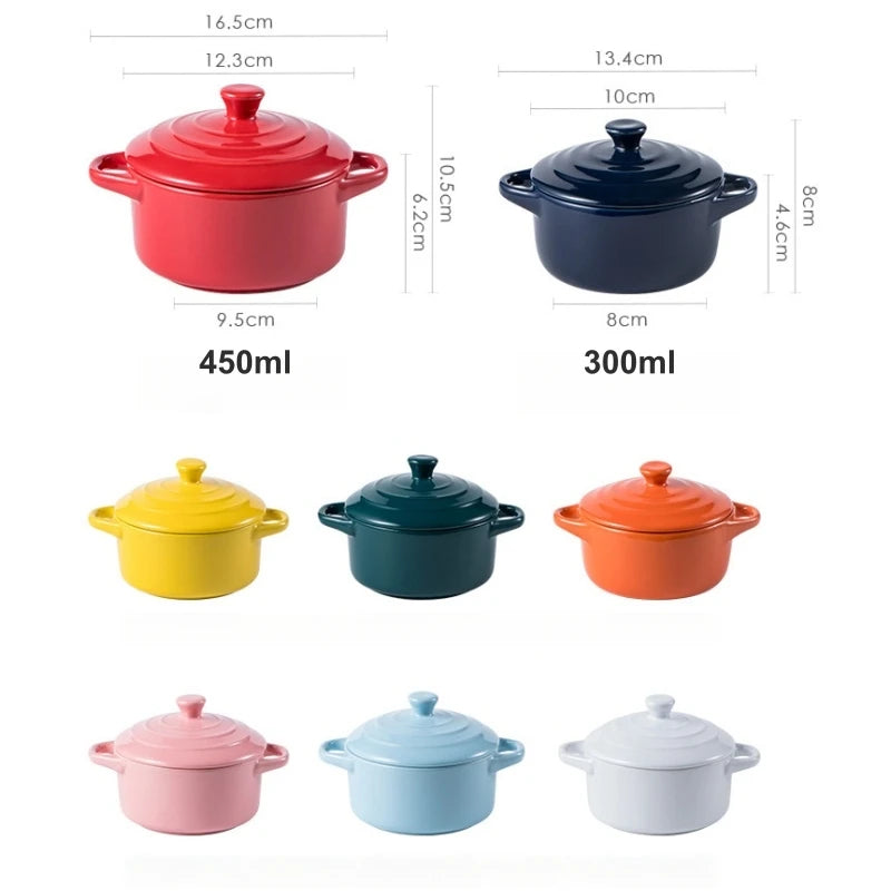 1Pc Small Ceramic Double Ear Bowl - Oven Safe for Steamed Egg Custard, Household Stew Soup, Pudding Baking & Stewing Pot Oasis Select