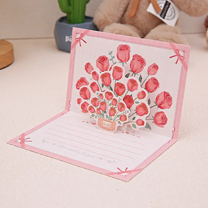Pop-Up 3d Tulips Roses Sunflowers Bouquet Greeting Card Postcard Mother'S Day Blessings Creative Card Gift For Mother Oasis Select Red Rose