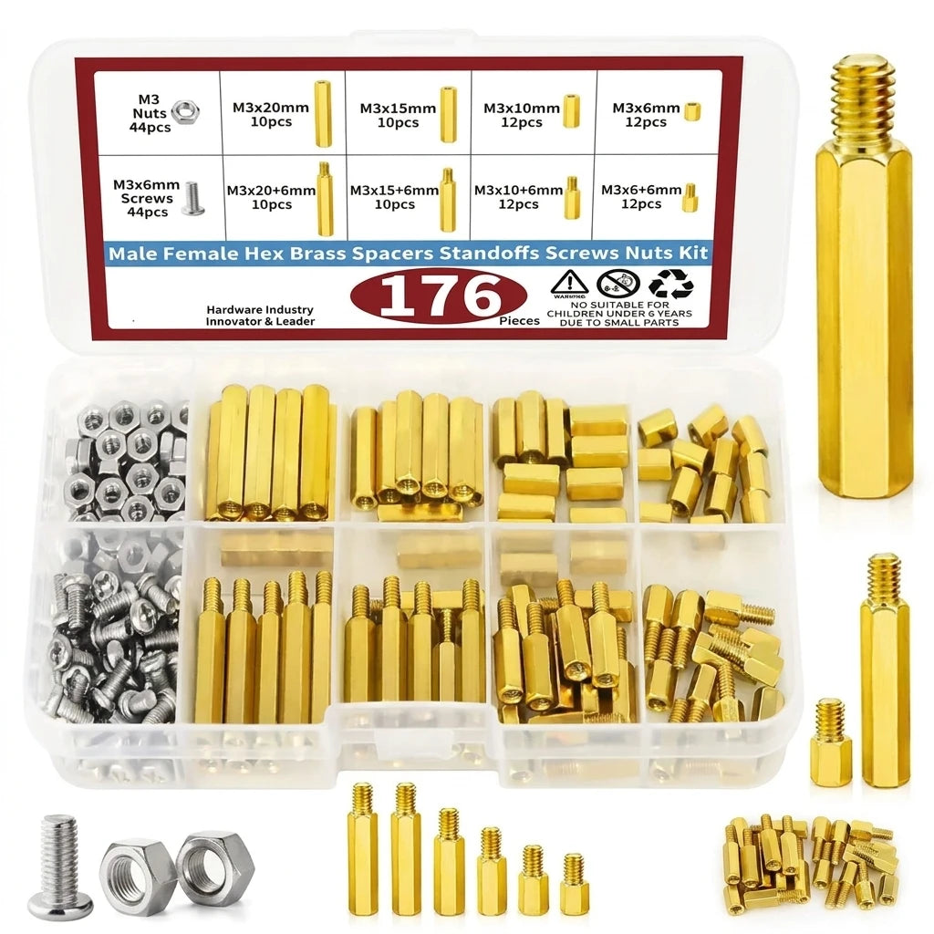 176pcs M3 Motherboard Standoffs And Screws Kit Hex Male-Female Brass Spacer Standoffs Laptop Construction Kit Oasis Select China Mainland