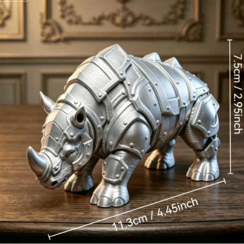 Mecha Armored Rhino Mini Figurine 3D Printing Medieval Rivet Rhinoceros Sculpture Cool Tabletop Ornaments Decor for Study Office Oasis Select