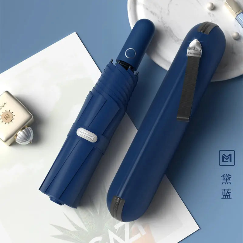 Upf50+ Automatic Sun Umbrella UV Protection Compact Portable Folding Rain and Sun Umbrella Oasis Select Dark blue