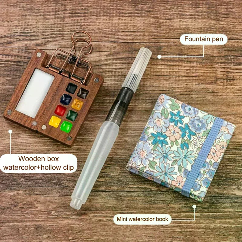 Mini Walnut Wood Watercolor Palette Portable Paint Box With Clip Travel Painting Paint Tray Art Supplies Sketchbook Palette Oasis Select
