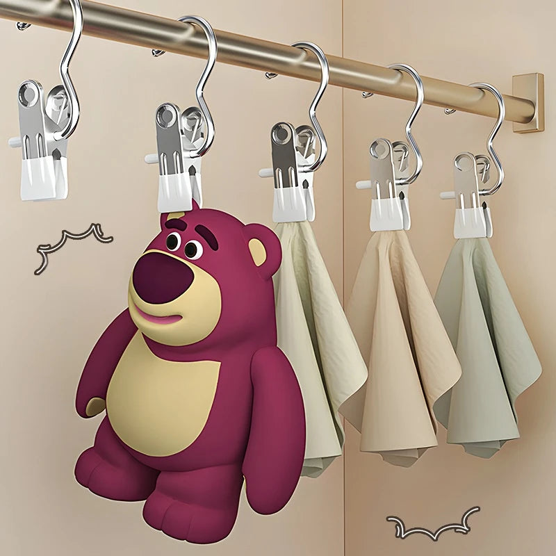 10pcs Multifunctional Stainless Steel Pants Clip with Double Adhesive Hooks for Home Storage And Clothes Drying Oasis Select