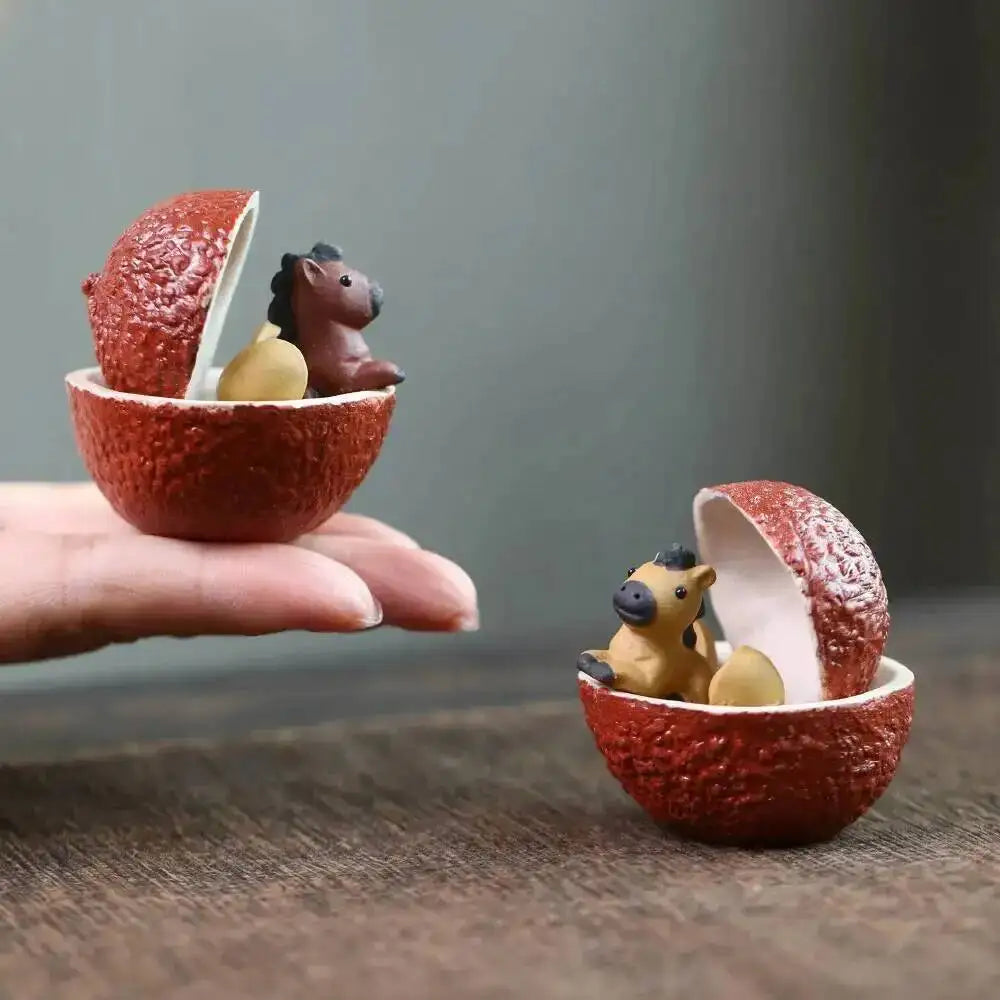 Purple Clay Tea Pet Horse Small Ornament Creative Fruit Lychee Tea Ceremony Tea Set Table Accessories Ceramic Decoration Instant Oasis Select