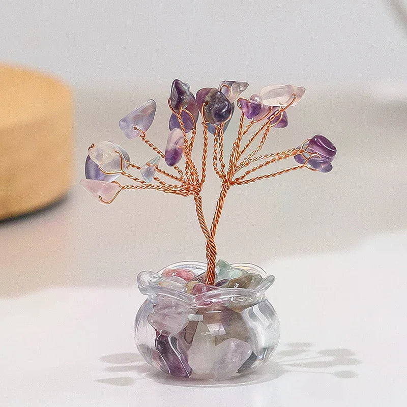 Natural Yellow Crystal Money Tree Mini Red Agate Office Desk Ornament Cartoon Feng Shui Lucky Plant Decor for Business Space Oasis Select