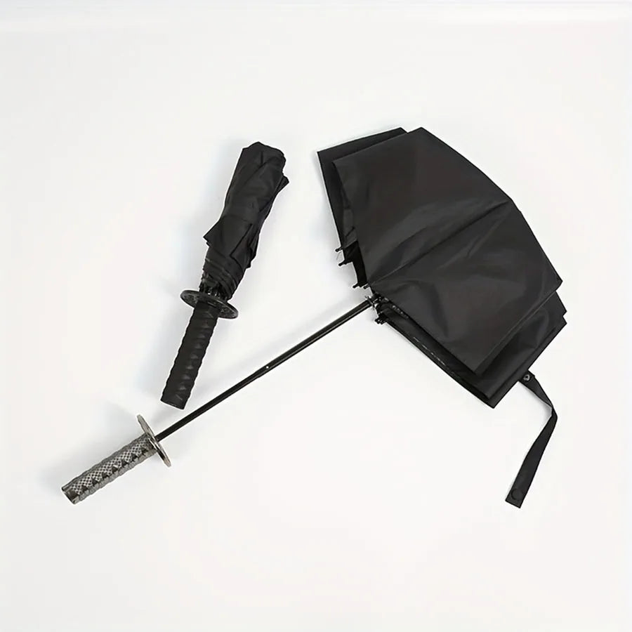 Creative Samurai Sword Umbrella, Ninja-Style 8-Rib Manual Folding Sword Umbrella, Black Anime-Themed Adult Folding Umbrella Oasis Select