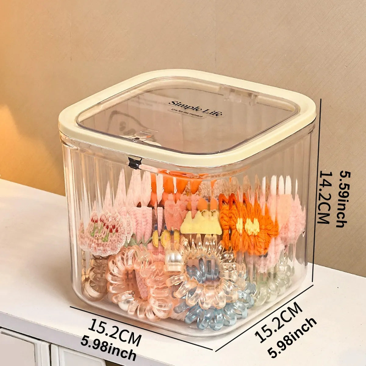 1pc Hair Accessory Storage Box, Desktop Press On Jewelry Box, with Lid, Girls' Rubber Band Headband Hair Clip Organizing Box Oasis Select Transparent-L
