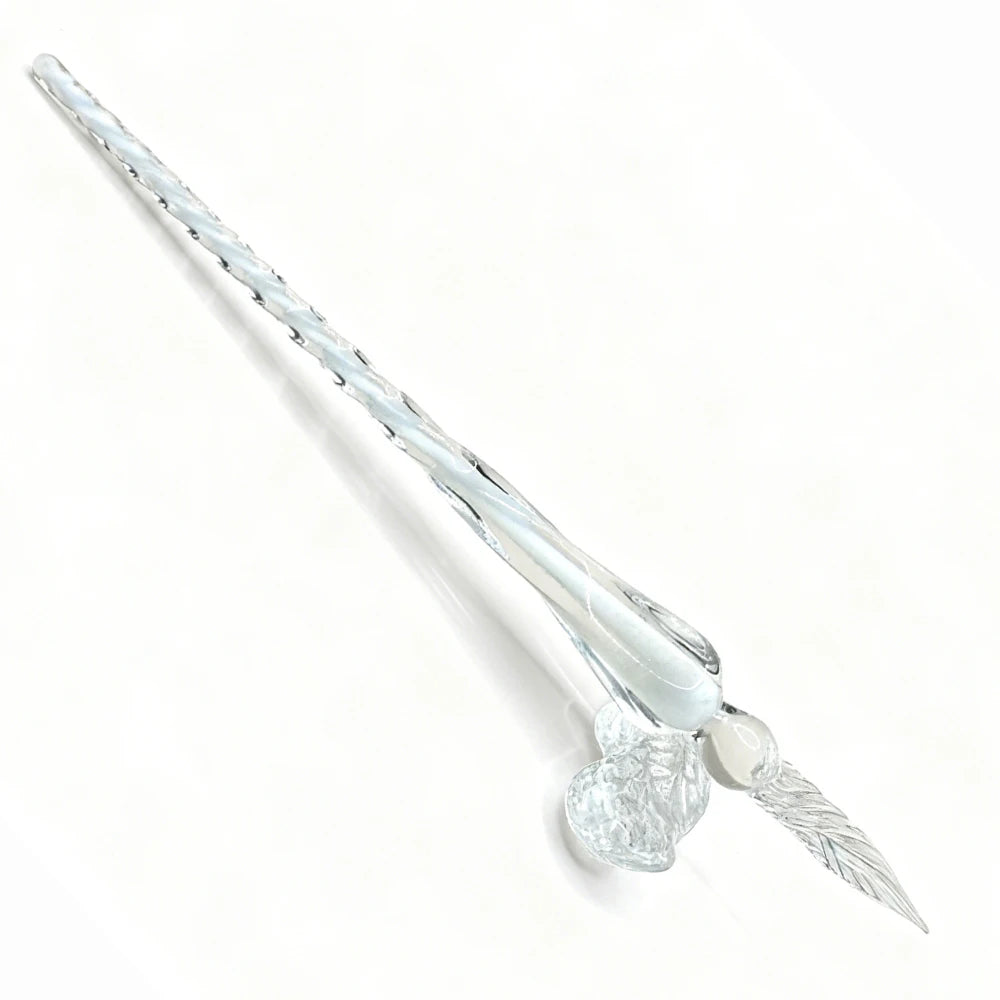 Handmade glass dip pen, Christmas crystal glass signature calligraphy vintage dip pen with peanut-shaped pen holder, ideal gift. Oasis Select WHITE