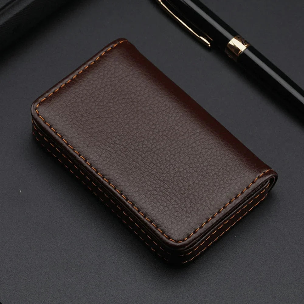 Sized Stitched PU Leather Credit Card Holder Visiting Business Card Case Wallet with Magnetic Shut for Men & Women Oasis Select Coffee