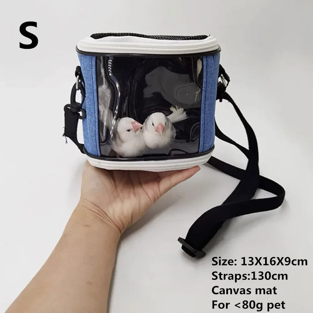 Super Portable Pet Bird Cage Parrot Carrier Travel Bag Breathable Lightweight Hamster Squirrel For Small Animals Pet Accessories Oasis Select Blue canvas S