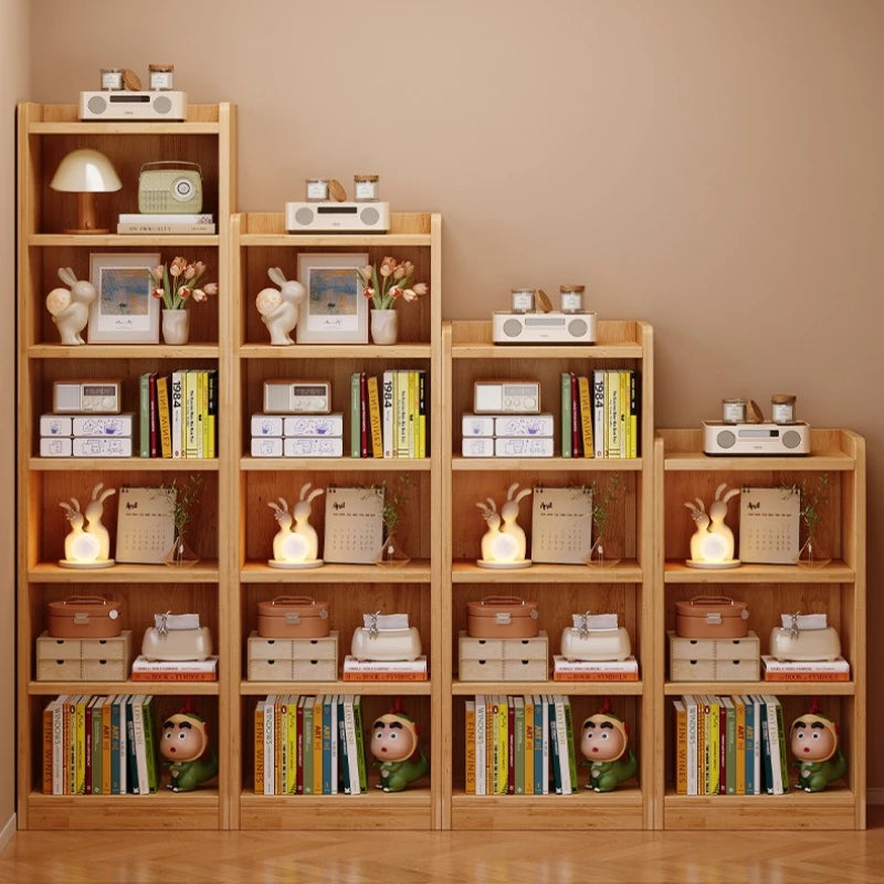 Solid wood bookshelf simple multi-layer floor storage shelf living room corner narrow slit simple display cabinet pine bookcase Oasis Select