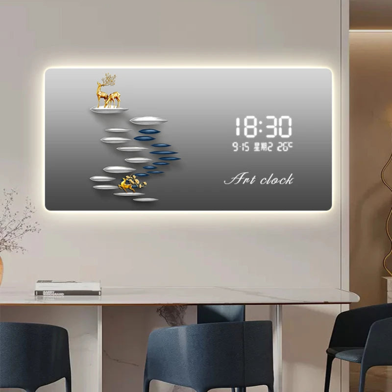 New Modern Simple LCD Digital Display Clock Wall Clock Living Room Decorative Painting Hanging Wall Clock Painting Oasis Select