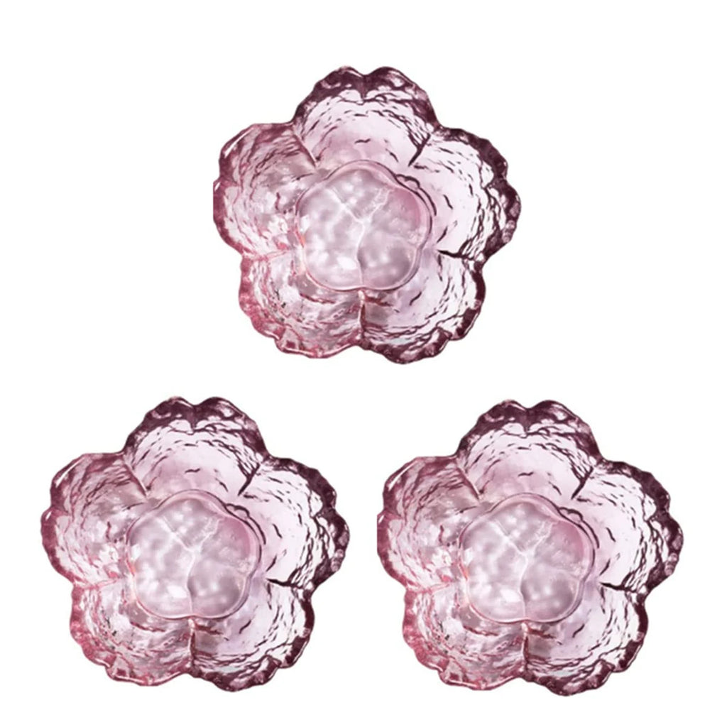Pink Glass Bowls Set of 3/6, Small Dip Bowls Sauce Plates - Japanese Sakura Flower Cherry Blossom Shaped Bowl for Dessert Oasis Select 3pcs