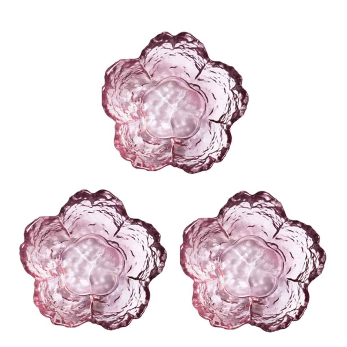 Pink Glass Bowls Set of 3/6, Small Dip Bowls Sauce Plates - Japanese Sakura Flower Cherry Blossom Shaped Bowl for Dessert Oasis Select 3pcs