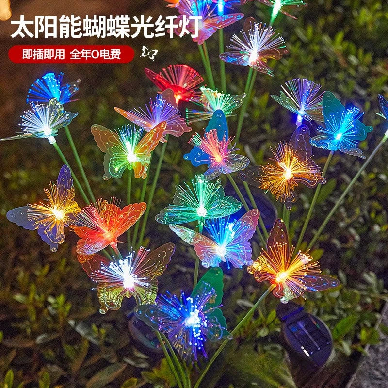 Solar Fiber Optic Butterfly Lights Outdoor Courtyard Waterproof Ground Plug Lawn Lights Villa Decorative Atmosphere Color Lights Oasis Select