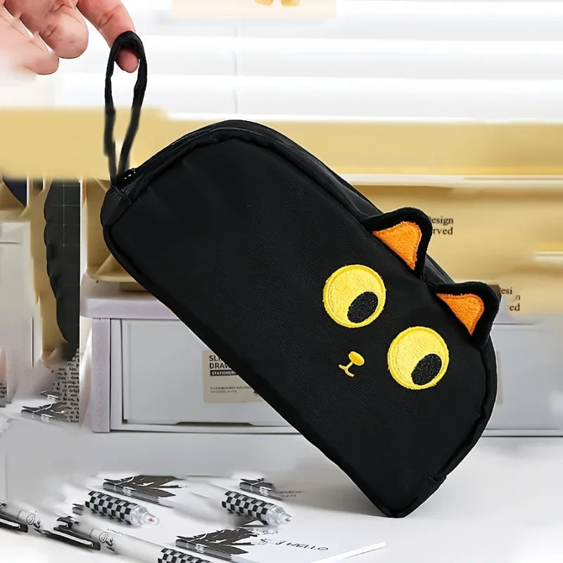1pc Cute 3D Black Cat Pencil Bag,Large Capacity Polyester Pouch,Cute Paw Design for School Office,Gift for Cat Lover Pencil Case Oasis Select