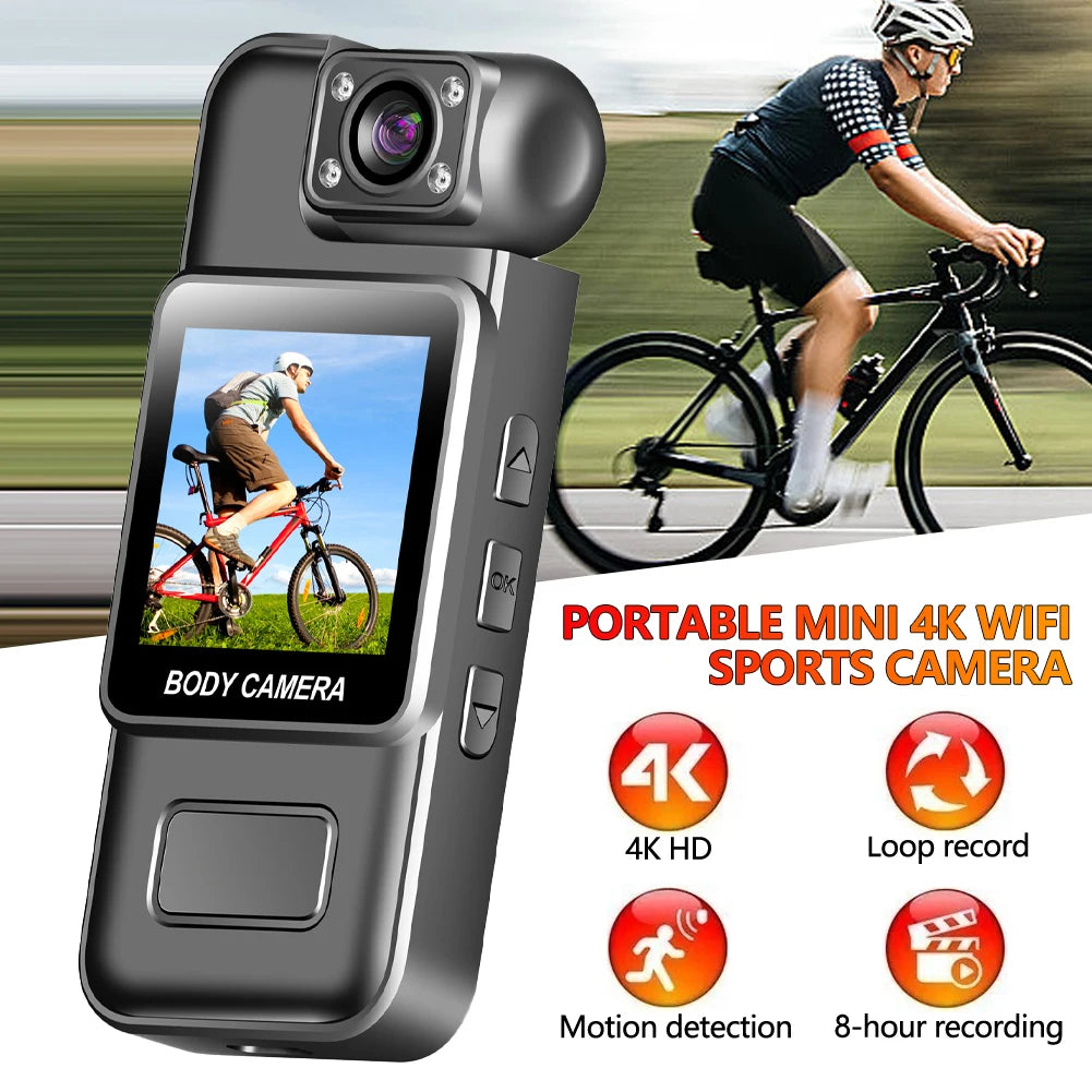 4K Mini WiFi Action Camera | Night Vision, 8Hr Body Cam DVR