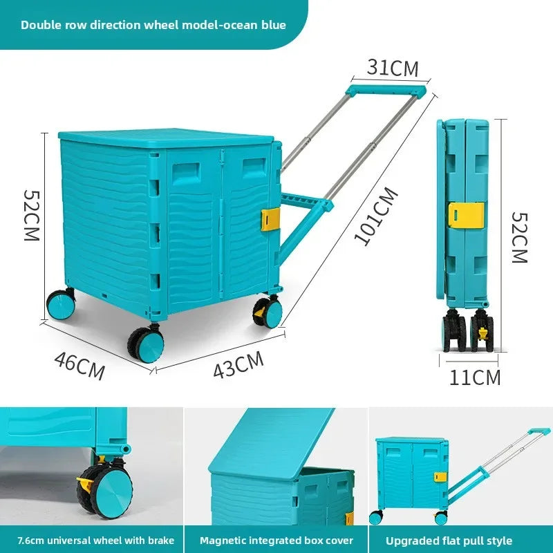 Multi-functional Outdoor camping folding shopping cart household trolley storage box Oasis Select Blue A