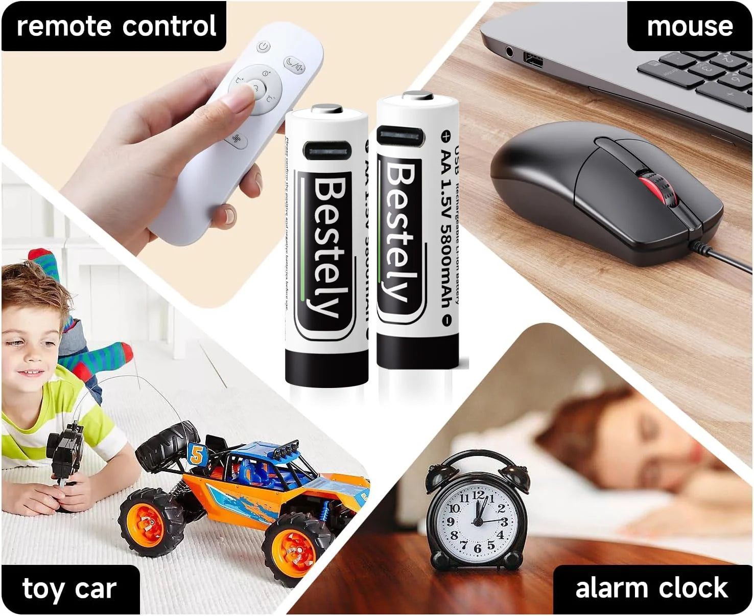 New 1.5V AA 5800mAh+AAA 3600mAh Lithium rechargeable Battery,USB Fast Charging Li-ion Battery , 2000 Cycles with USB- C Cable Oasis Select