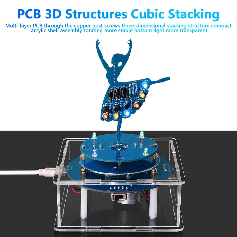 DC 5V Rotating Music Box Ballet Girl Welding Practice Flow Light Pendant DIY Electronic Kit Welding Practice Parts Micro USB Oasis Select Default Title