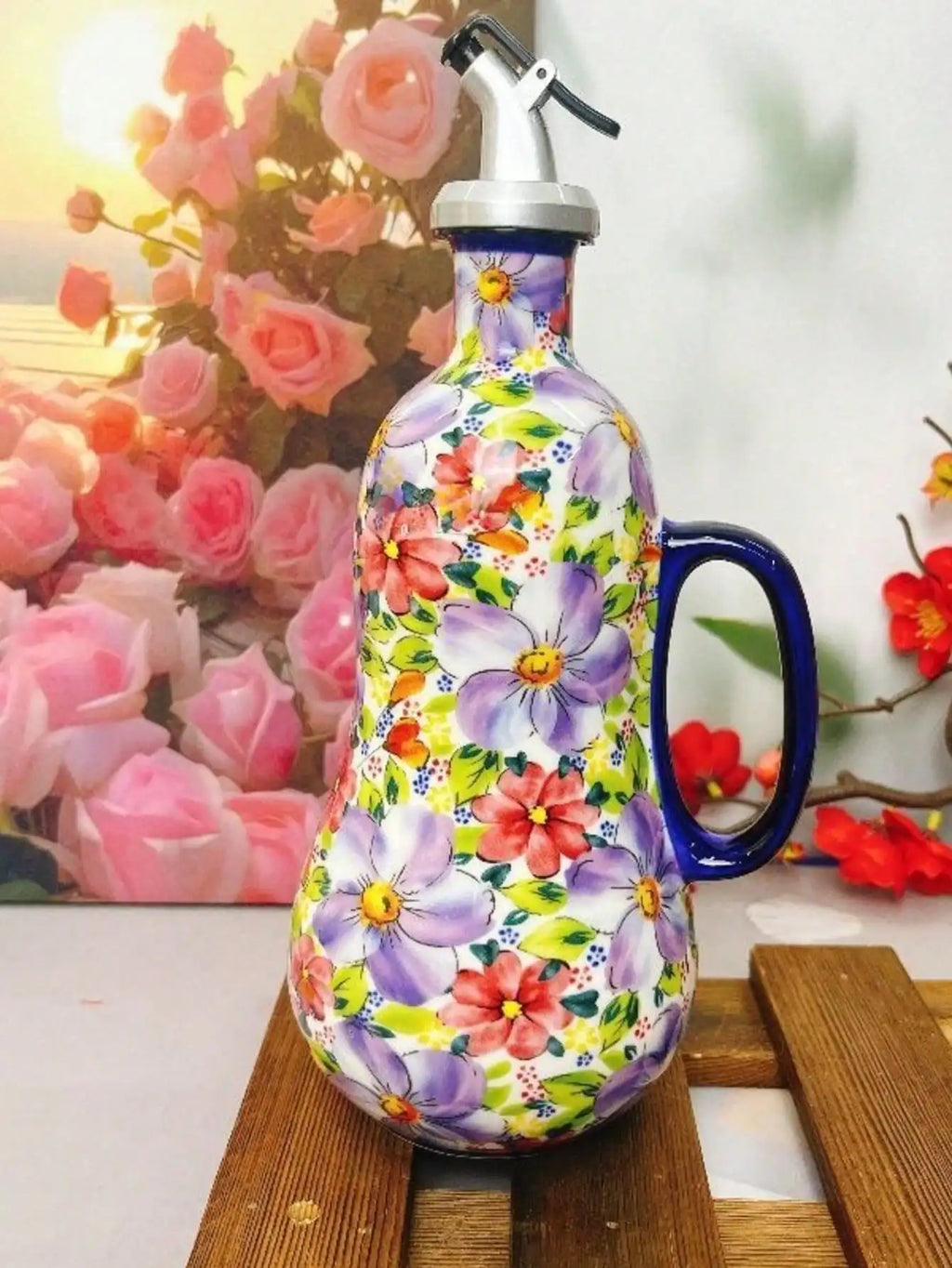 Flowers Plants Ceramic Olive Oil Bottle Soy Sauce Vinegar Multifunctional Kitchen Seasoning Drainage Bottle Kitchen Accessories Oasis Select 10