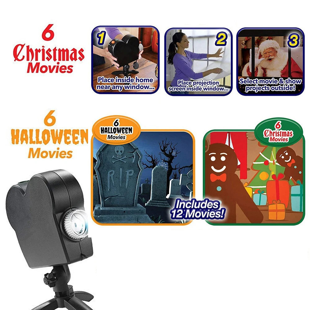 Halloween Christmas Window Projector – 12 HD Festival Scenes