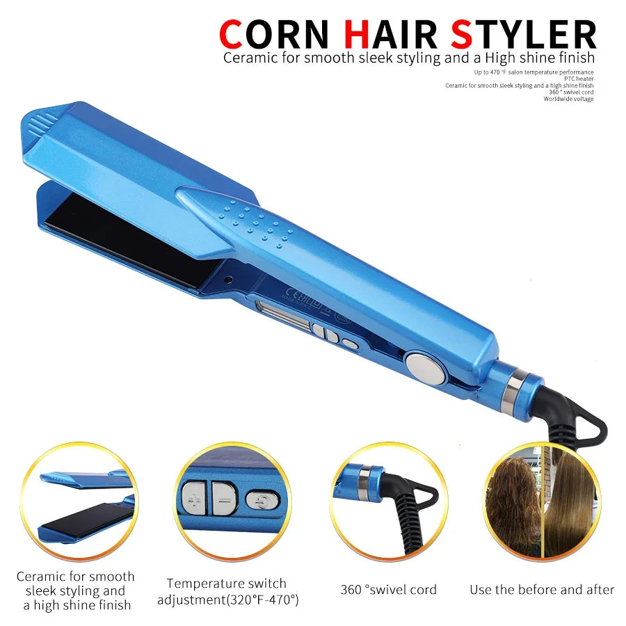 URGGU Wide Titanium Flat Iron – 470°F Dual Voltage Straightener