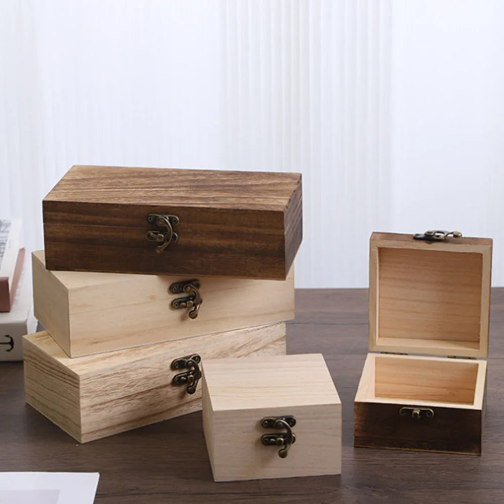 Square Wooden Storage Box Retro Flip-top Wooden Box Giving Box 10x10x6CM Jewellery Craft Storage Box Home Decoration Oasis Select