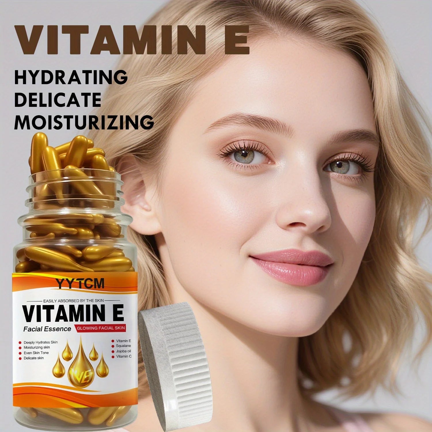 Vitamin E Deep Moisturizing Capsule Essence, Hydrates and Smooths Skin, Contains Plant-Based Squalane, Vitamin C, Deep Moisturizing and Brightening Skin Essence (0.4Gx90 Capsules)/Bottle-1 Bottle Oasis Select