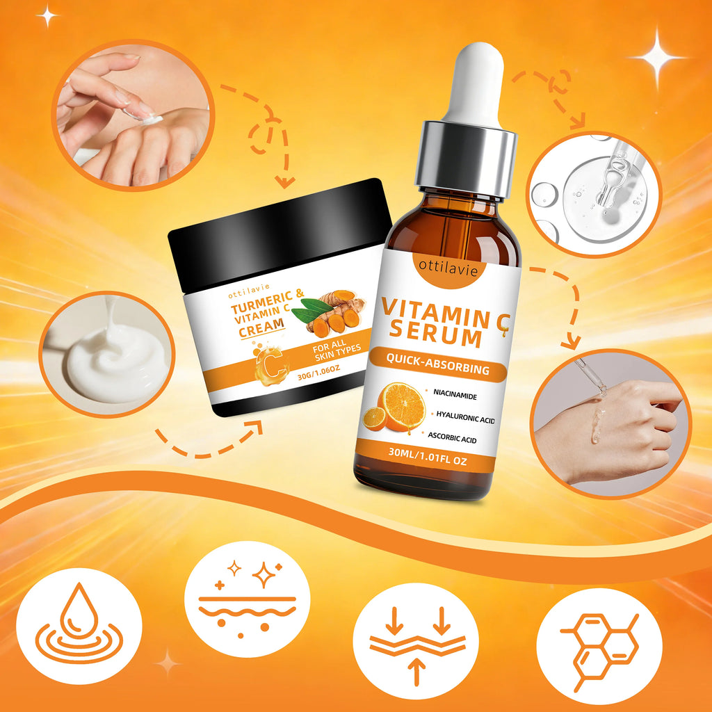 Ottilavie Turmeric & VC Cream+Serum Skincare Duo Set, ace/Neck/Body,Unisex,All Skin Types, Lightweight Daily,Non-greasy Oasis Select