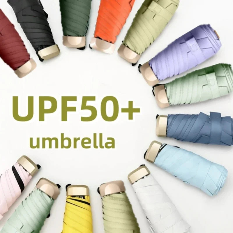 UPF50+ Umbrella Mini Pocket Sun Shade Umbrella Portable Vinyl Folding Rain Travel Umbrella UV Protection Parasol Capsule Oasis Select